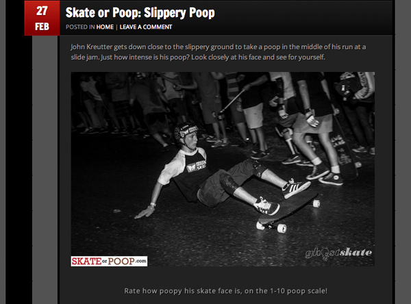 Wheelbase Homeskillet John Kreutter graces the front page of SKATEorPOOP.com