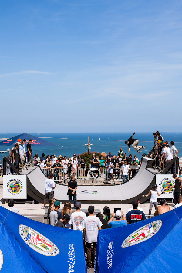 A heavy ramp session overlooking the Port of LA. Photo: Marano.