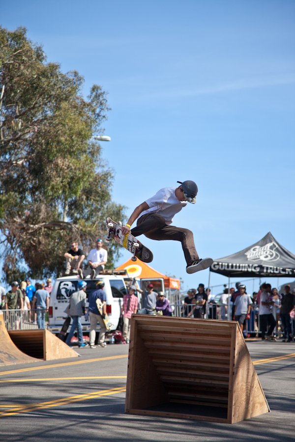 JB Bustamante with the one-footed Japan air off the Landyachtz kicker. Photo: David Ruano.